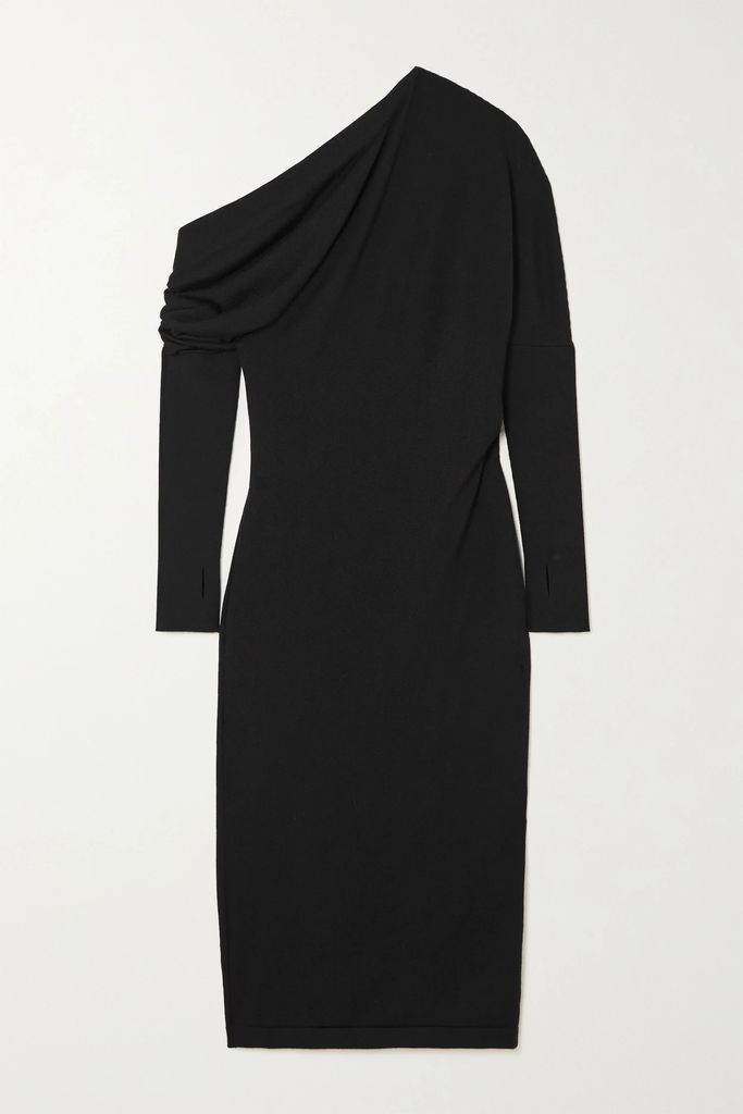 One-shoulder Cashmere And Silk-blend Midi Dress - Black