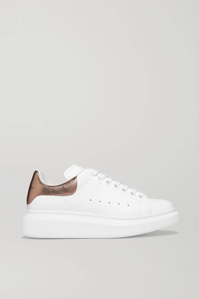 Metallic-trimmed Leather Exaggerated-sole Sneakers - White