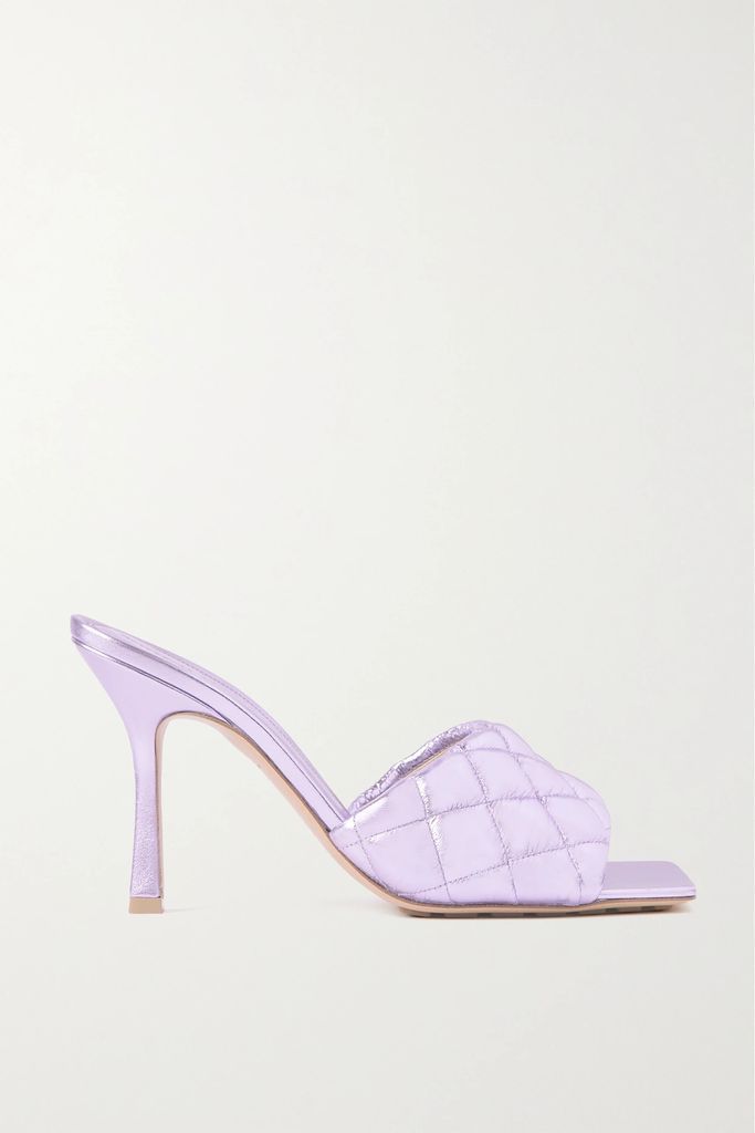 Quilted Metallic Leather Mules - Purple