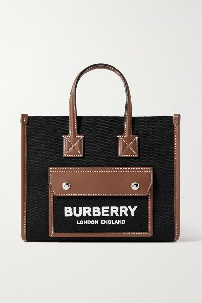 Mini Leather-trimmed Printed Canvas Tote - Black