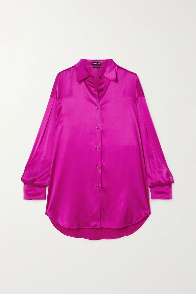 Oversized Silk And Lyocell-blend Satin Shirt - Bright pink