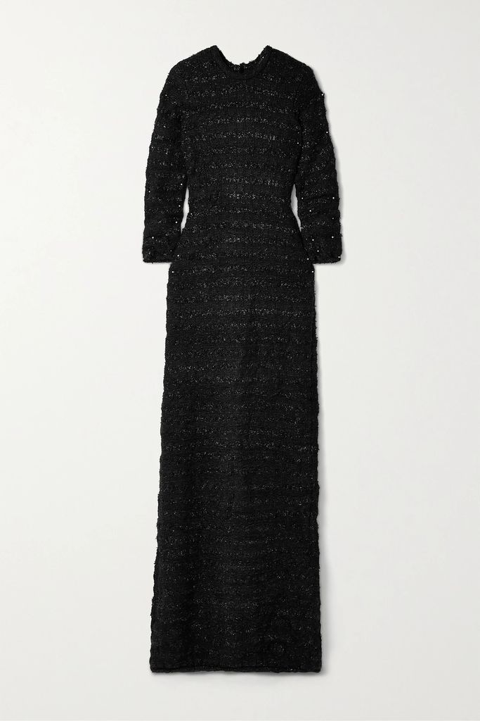 Metallic Tweed Maxi Dress - Black