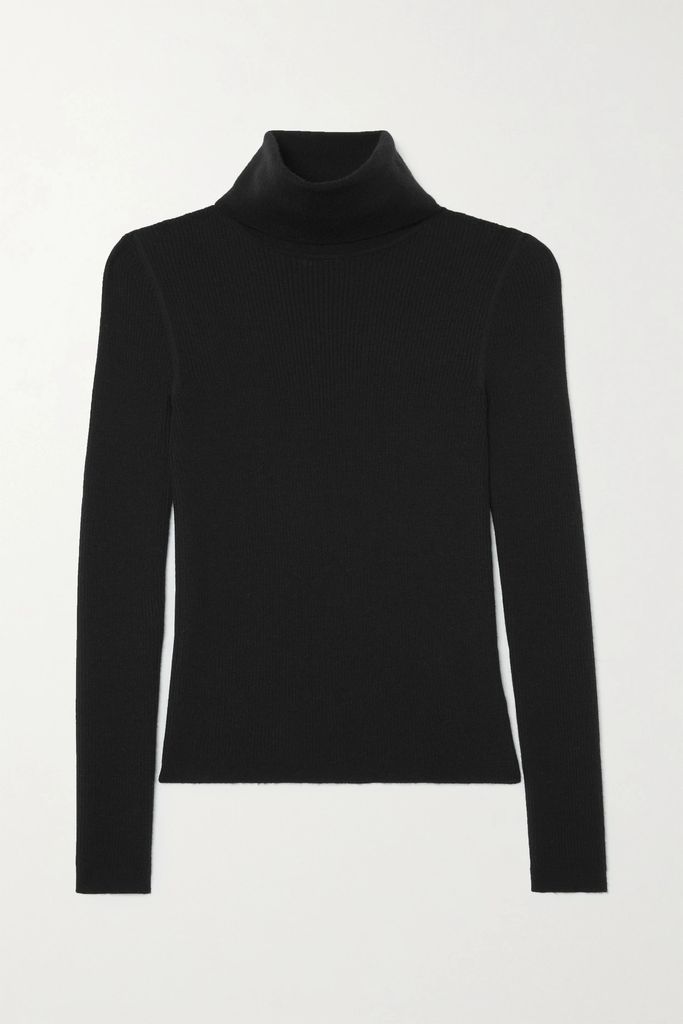 Ribbed Wool, Cashmere And Silk-blend Turtleneck Sweater - Black