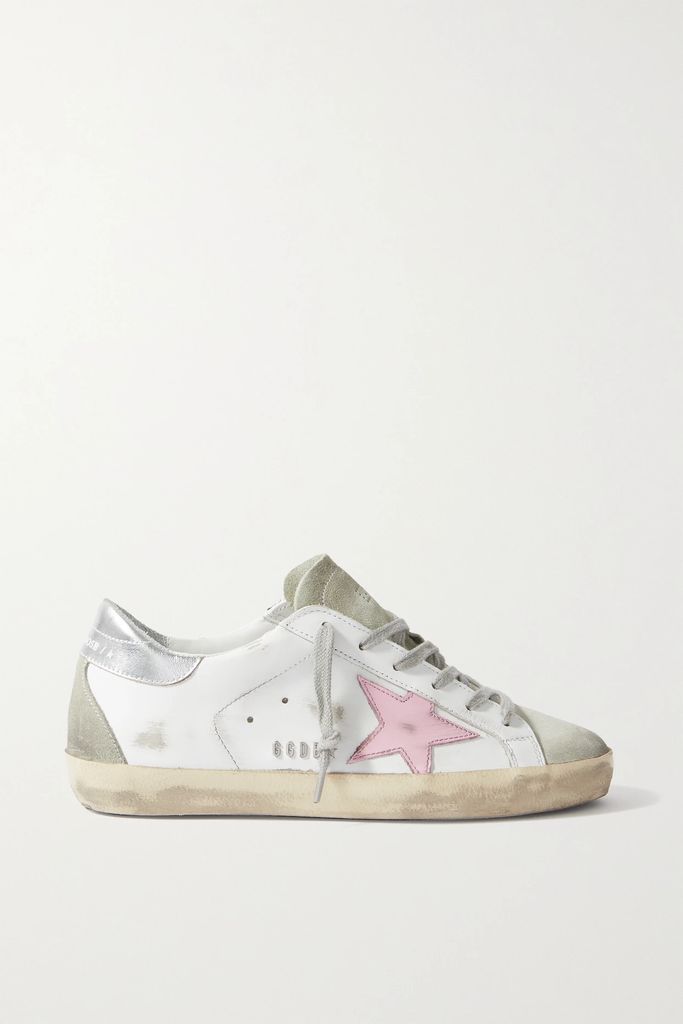 Superstar Distressed Metallic Leather Sneakers - White
