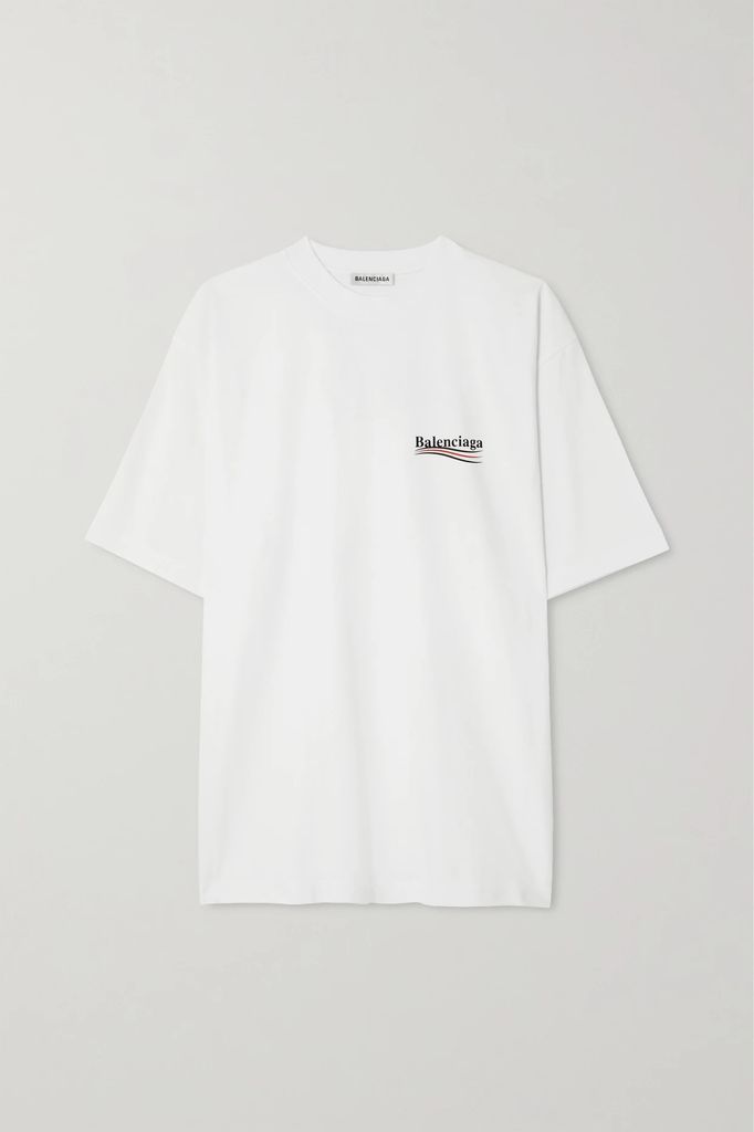 Oversized Printed Cotton-jersey T-shirt - White
