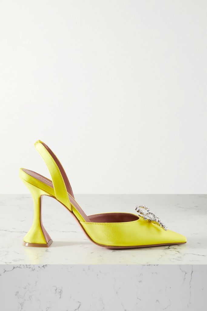 Rosie Crystal-embellished Satin Slingback Pumps - Yellow