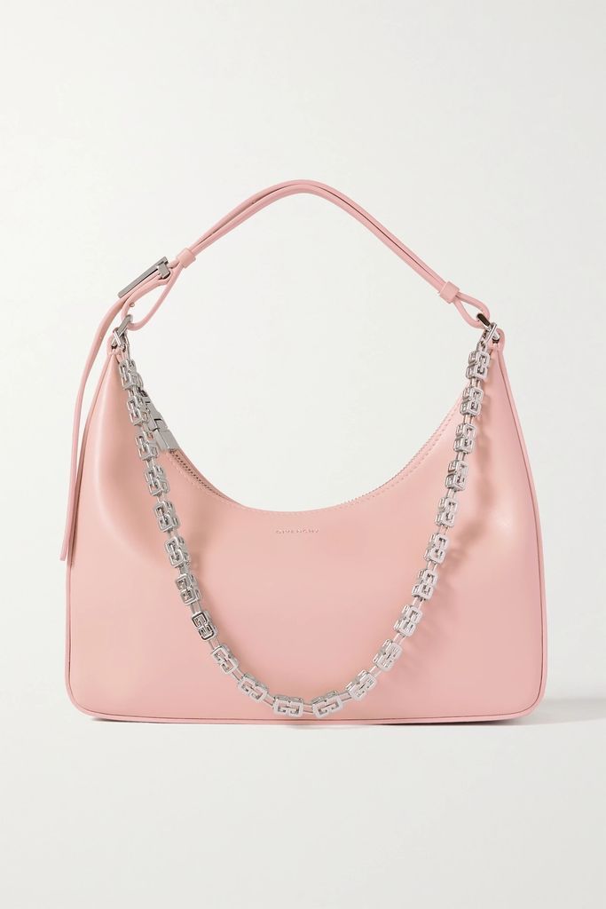 Moon Cut Out Small Chain-embellished Leather Shoulder Bag - Pink