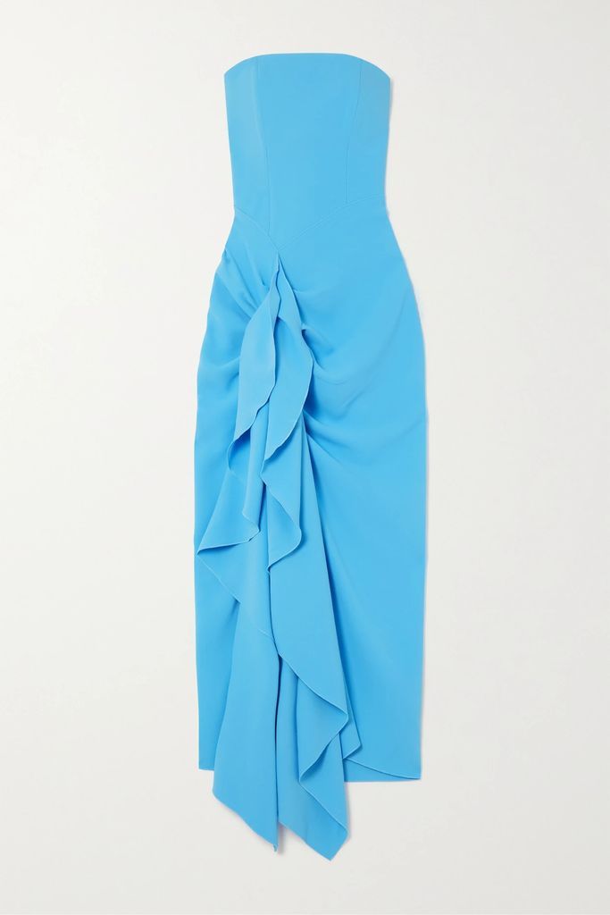 Mila Asymmetric Strapless Draped Crepe Dress - Blue