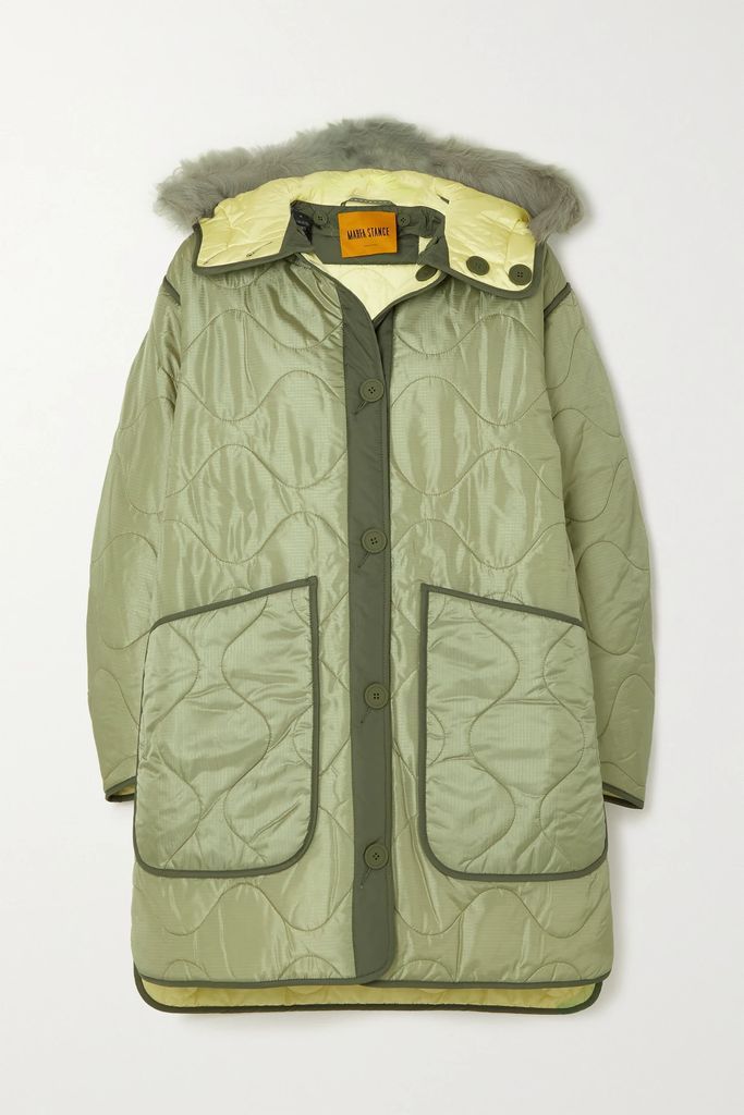 Reversible Hooded Shearling-trimmed Quilted Shell Jacket - Green