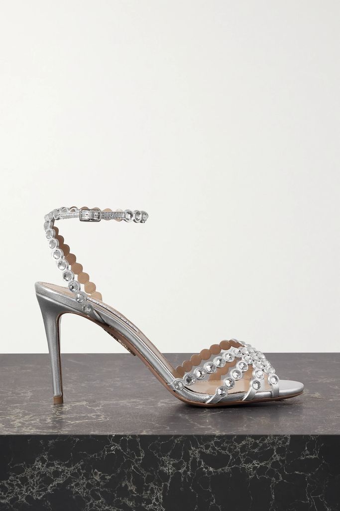 Tequila 85 Crystal-embellished Metallic Leather Sandals - Silver