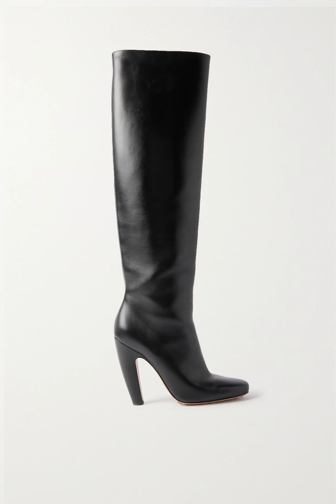 Veneta Leather Knee Boots - Black