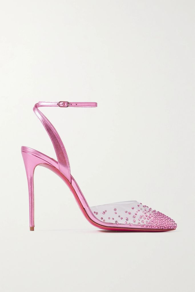 Spikaqueen 100 Crystal-embellished Pvc And Metallic-leather Pumps - Pink