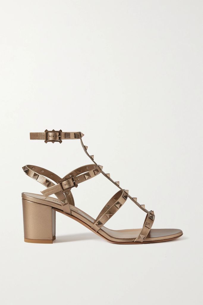 Valentino Garavani Rockstud 60 Leather Sandals - Gold