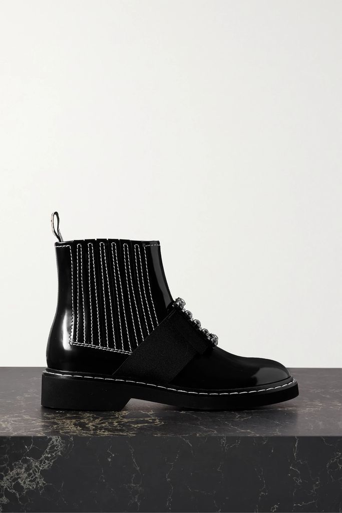 Viv Ranger Crystal-embellished Patent-leather Chelsea Boots - Black
