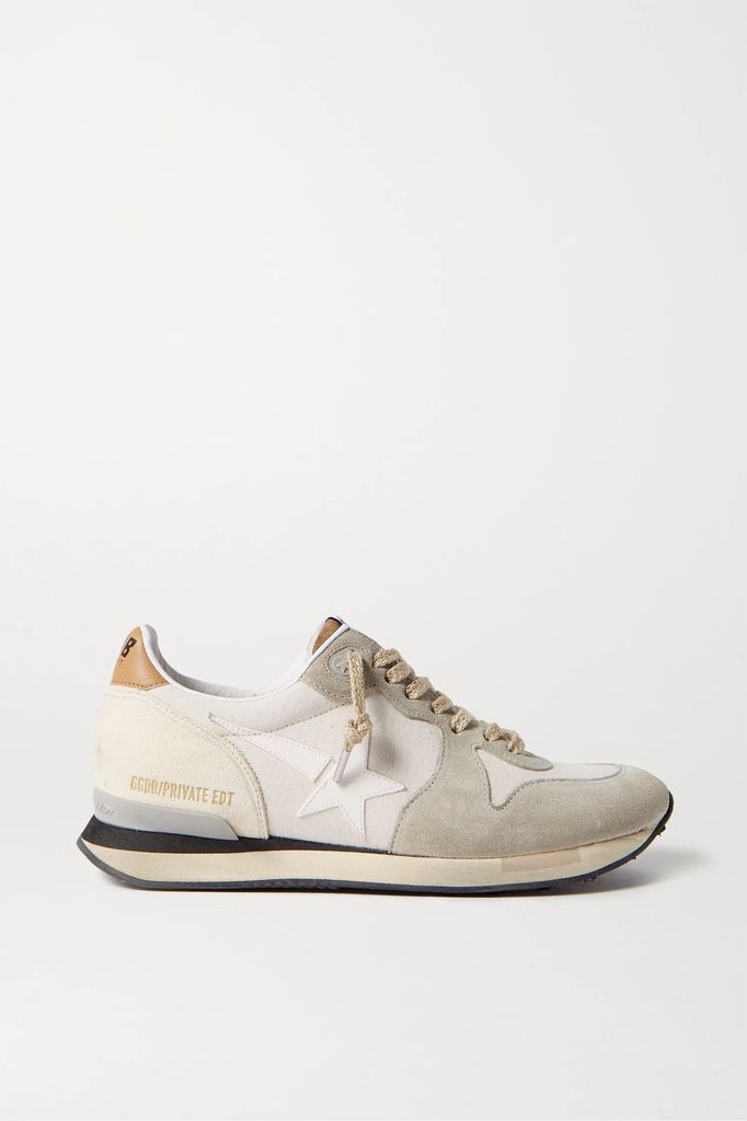 Running Canvas, Leather And Suede Sneakers - Neutral