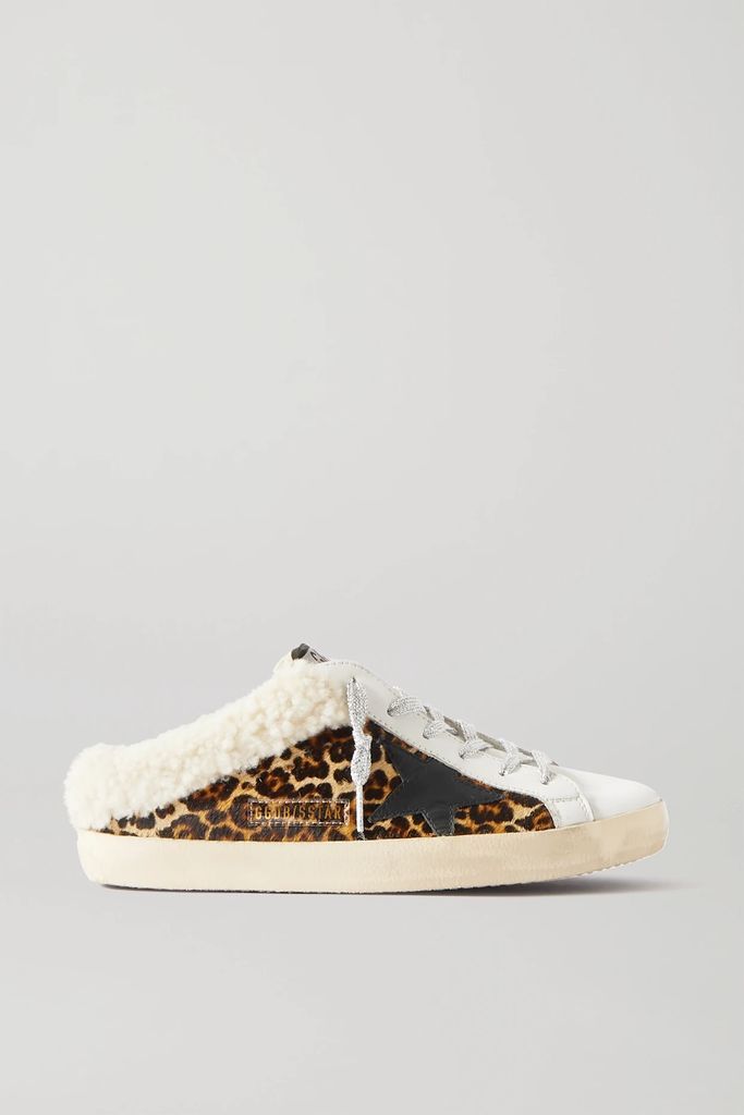 Sabot Distressed Leopard-print Calf Hair, Leather And Shearling Slip-on Sneakers - Leopard print