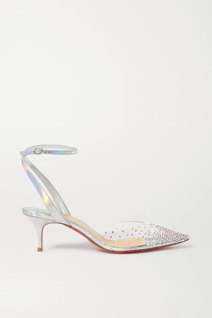 Spikaqueen 55 Crystal-embellished Pvc And Iridescent Leather Pumps - Silver