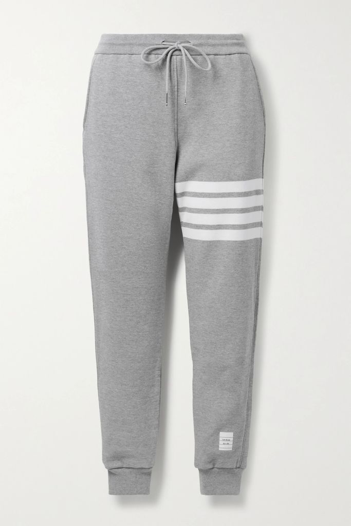 Striped Mélange Cotton-jersey Track Pants - Gray
