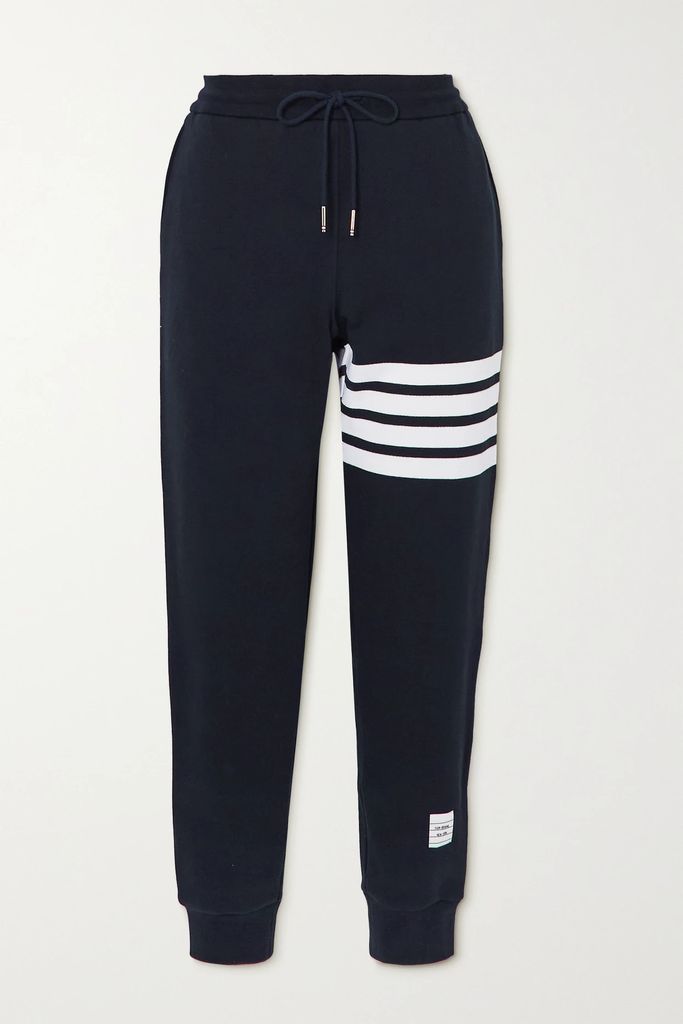 Striped Cotton-jersey Track Pants - Navy