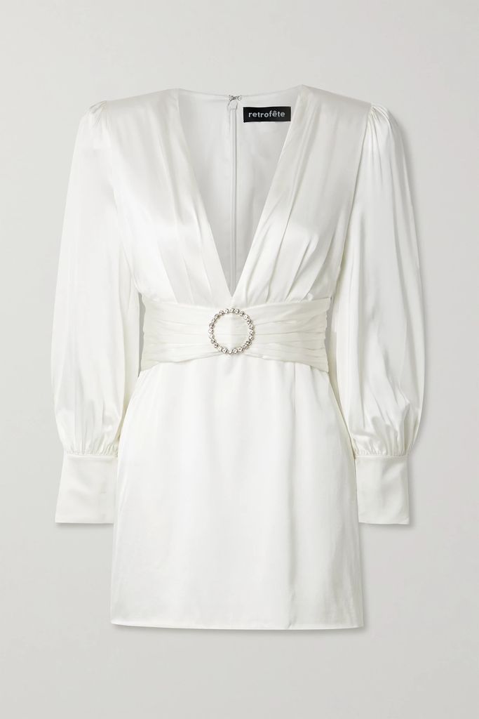 Nicole Crystal-embellished Stretch-silk Satin Mini Dress - Off-white