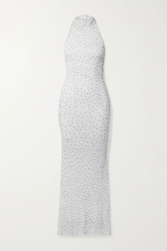 Olivia Embellished Tulle Halterneck Gown - White