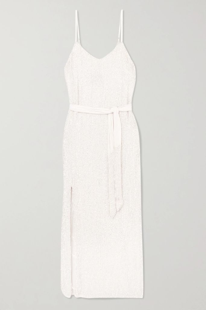 Rebecca Velvet-trimmed Sequined Chiffon Dress - White