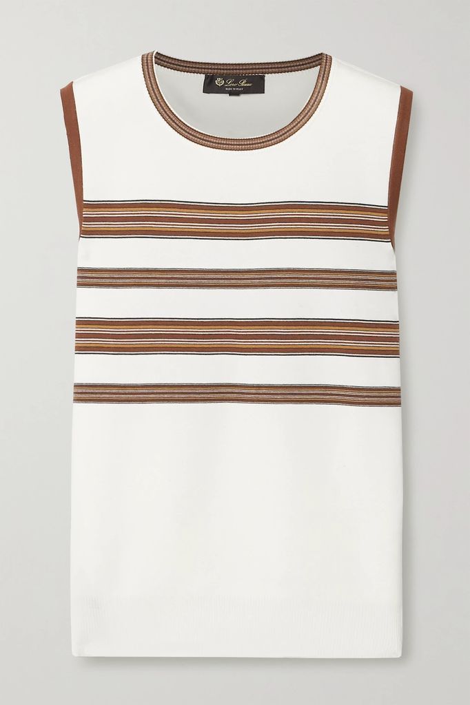Striped Silk And Cotton-blend Tank - Off-white