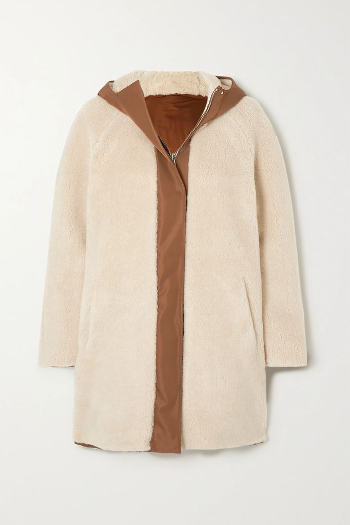 Reversible Hooded Cashmere And Silk-blend Fleece And Matte-satin Coat - Cream