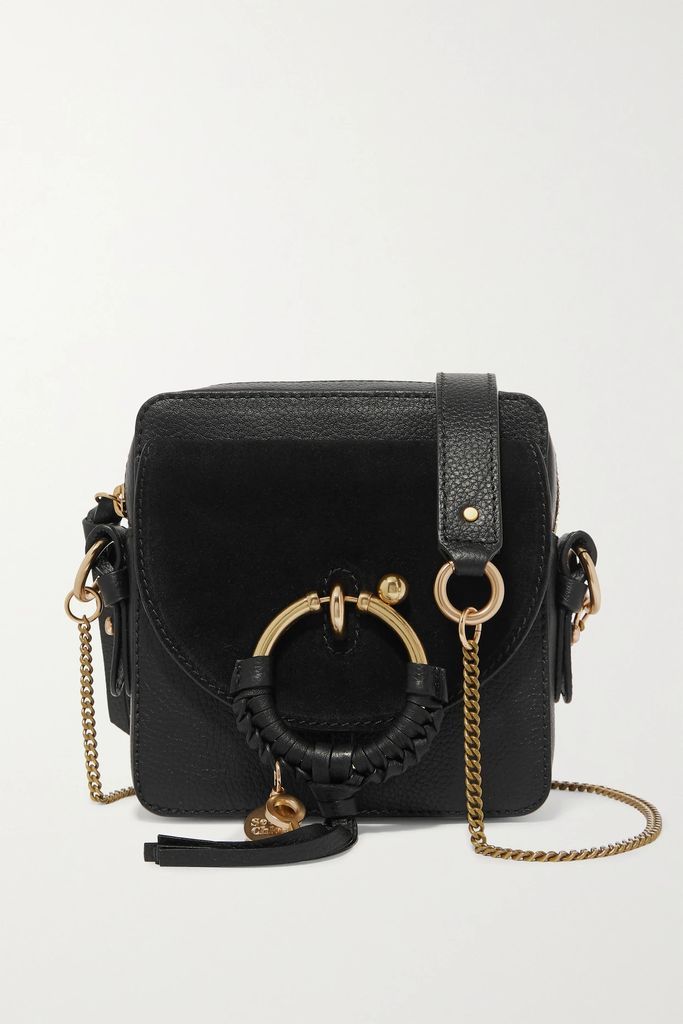 Square Textured-leather And Suede Shoulder Bag - Black