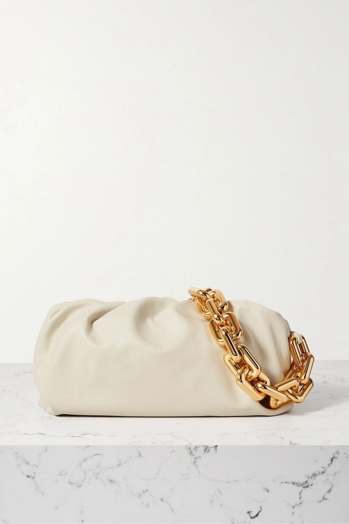The Chain Pouch Gathered Leather Clutch - Cream