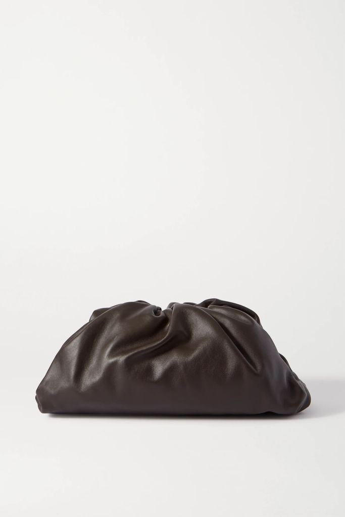 The Pouch Large Gathered Leather Clutch - Brown