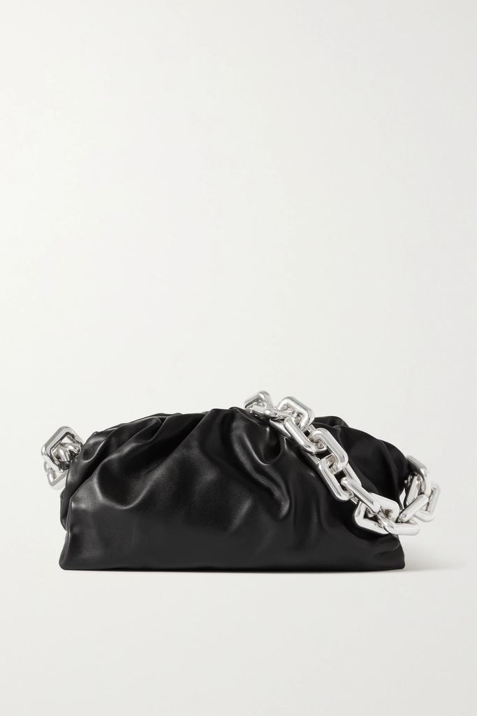 The Chain Pouch Gathered Leather Clutch - Black