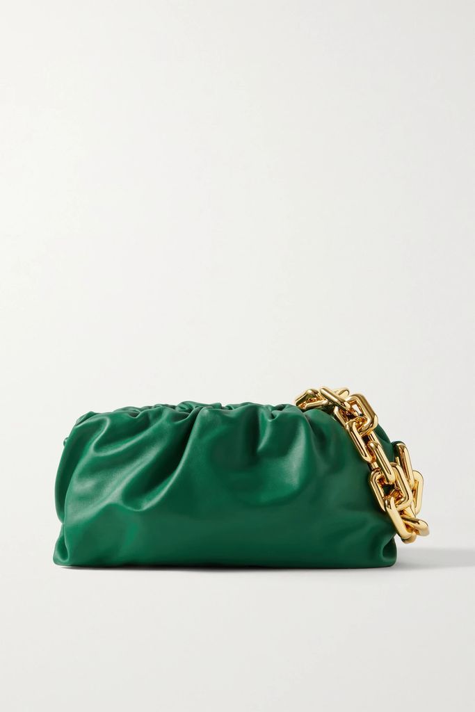 The Chain Pouch Gathered Leather Clutch - Green