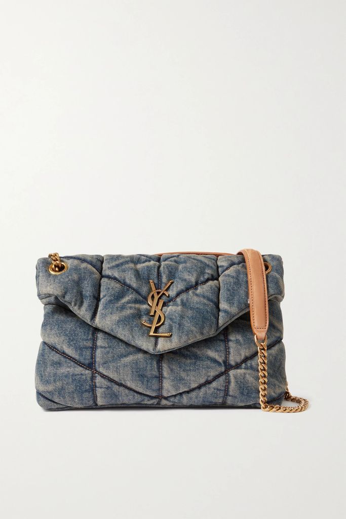 Loulou Puffer Small Suede-trimmed Quilted Denim Shoulder Bag - Navy
