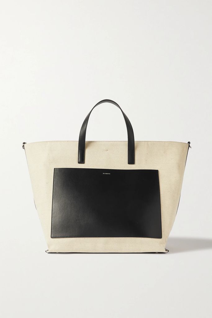 Medium Leather-trimmed Canvas Tote - Neutral