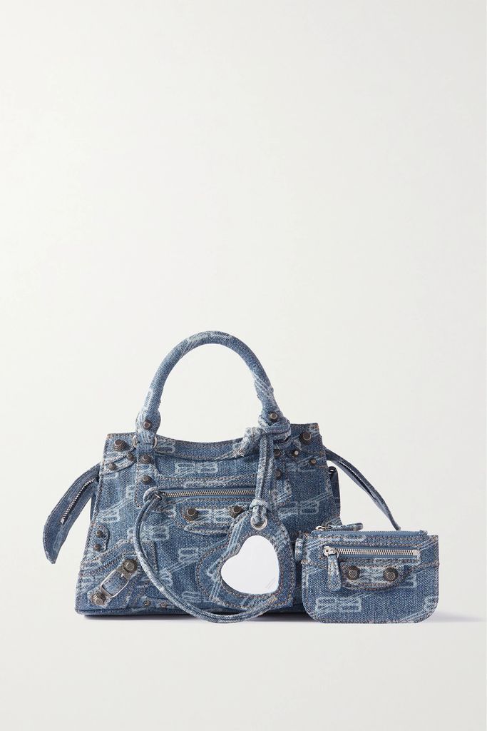 Neo Cagole Xs Studded Printed Denim Tote - Blue