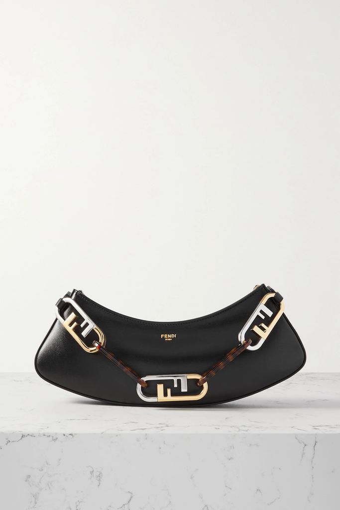 O'lock Embellished Leather Shoulder Bag - Black
