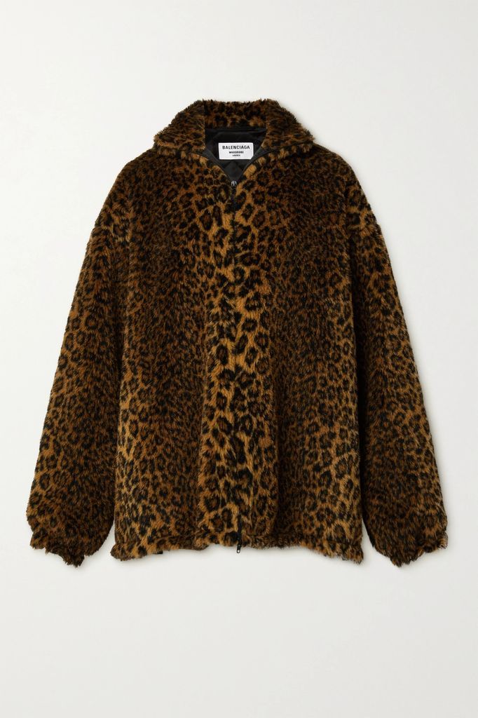 Oversized Leopard-print Faux Fur Jacket - Brown