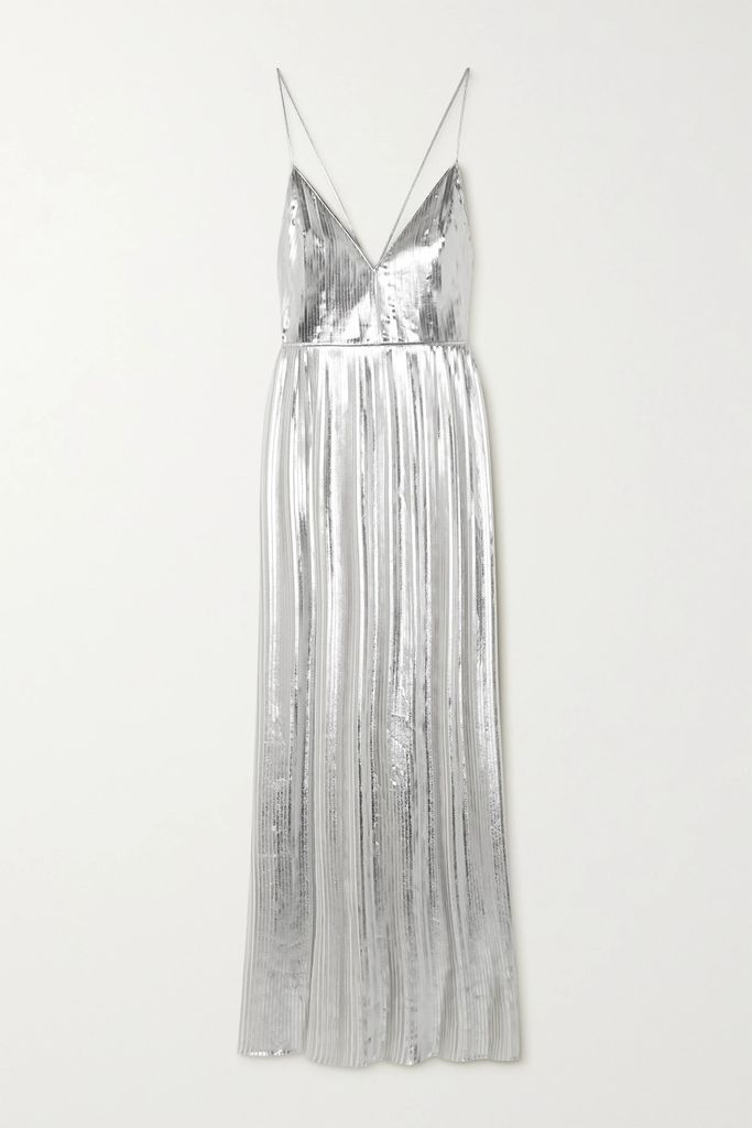 Pleated Metallic Coated-chiffon Gown - Ivory