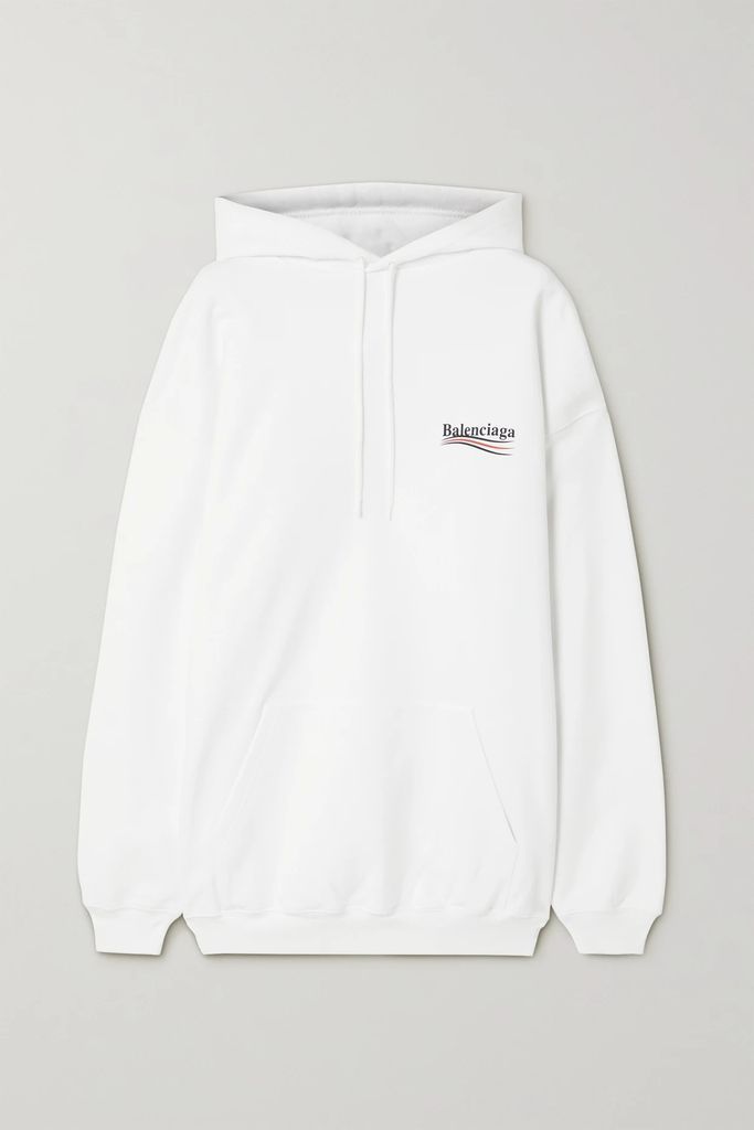 Printed Cotton-jersey Hoodie - White