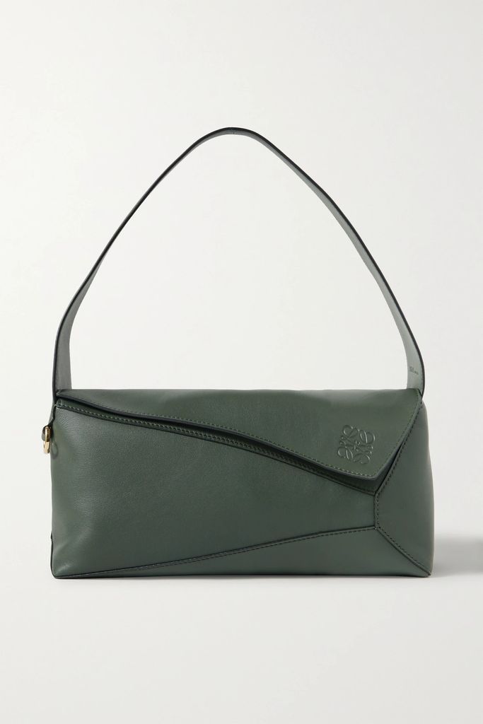 Puzzle Leather Shoulder Bag - Army green