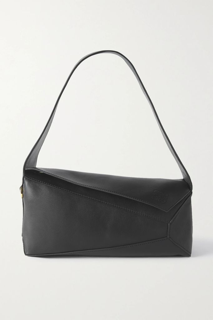 Puzzle Leather Shoulder Bag - Black