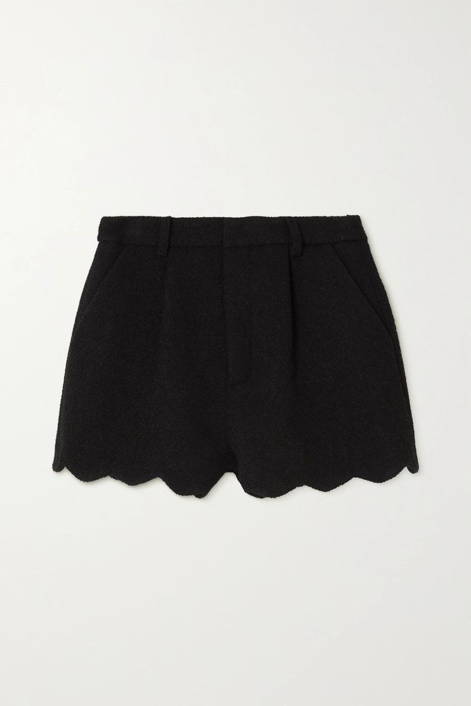 Scalloped Wool-blend Bouclé Shorts - Black