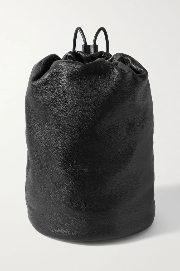 Sporty Textured-leather Backpack - Black