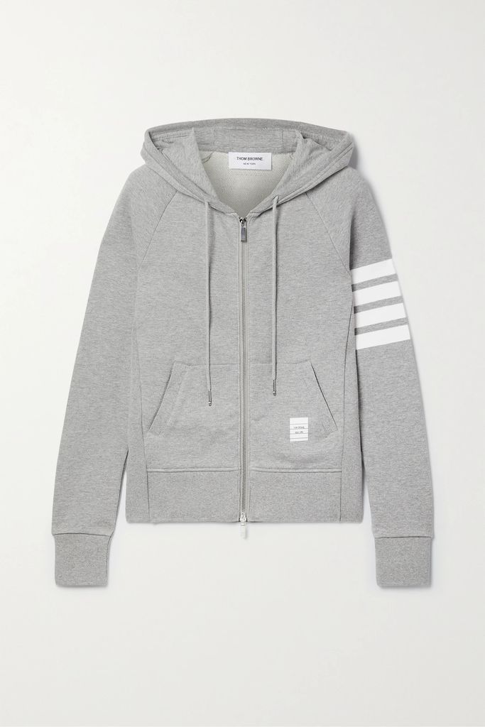 Striped Cotton-jersey Hoodie - Light gray