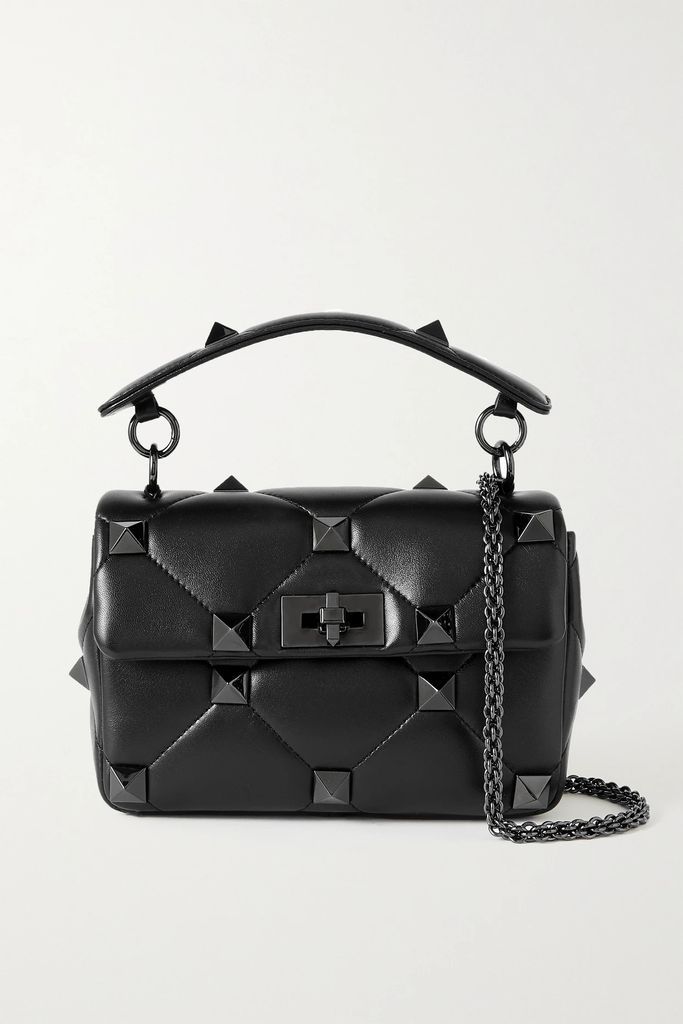 Valentino Garavani Roman Stud Quilted Leather Shoulder Bag - Black