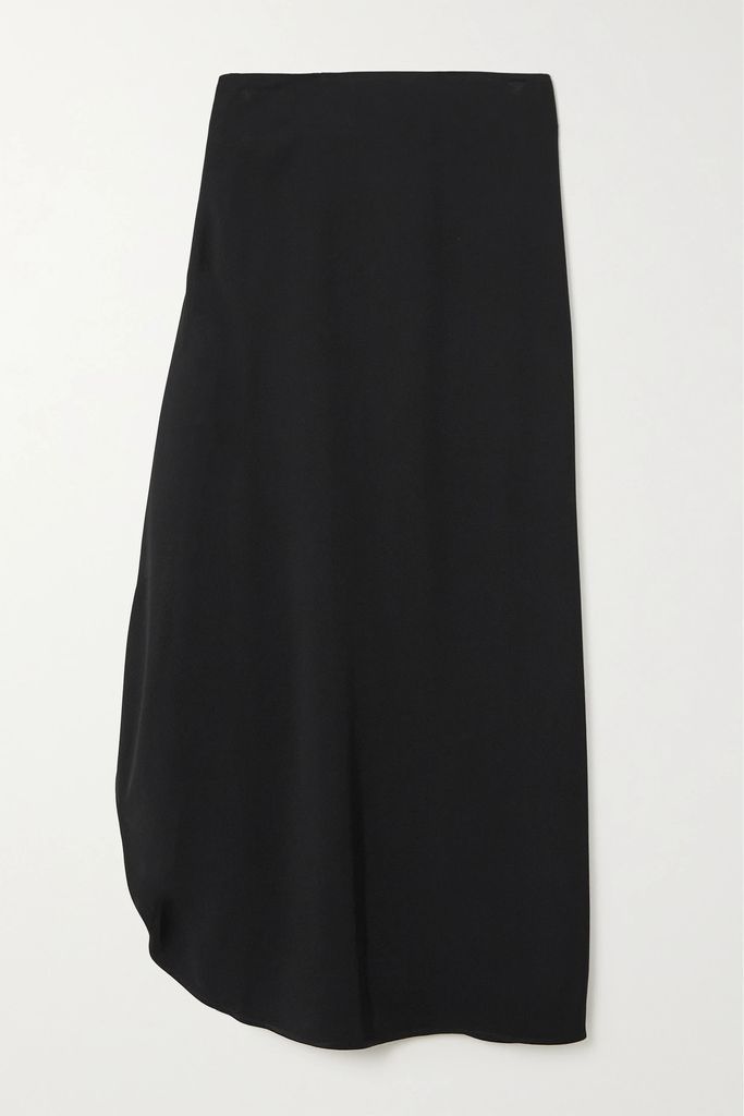 Asymmetric Draped Twill Midi Skirt - Black