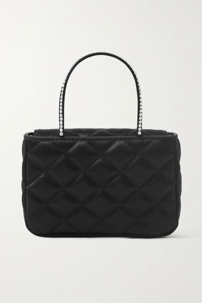 Betty Mini Crystal-embellished Quilted Satin Tote - Black