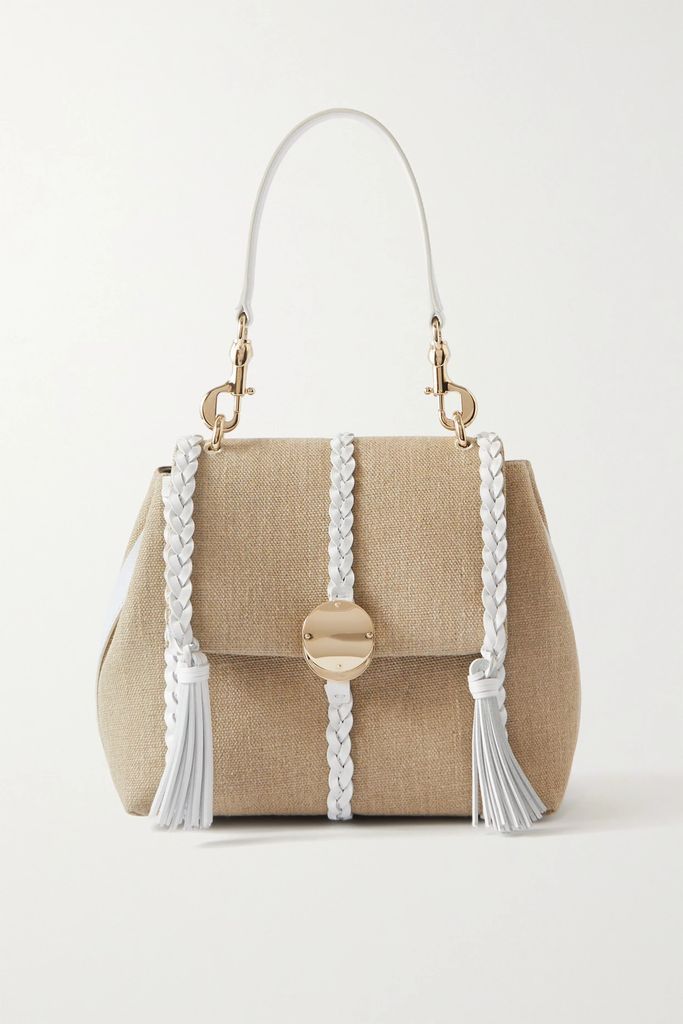 Penelope Braided Leather-trimmed Linen Tote - Beige