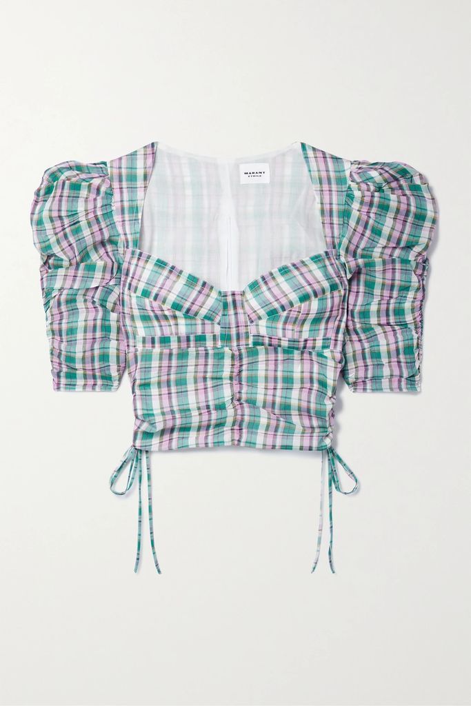 Galaor Ruched Checked Cotton-voile Top - Multi